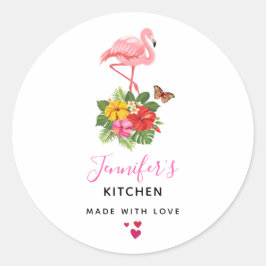 Roze Flamingo & Tropische Hibiscus Fancy Keuken Ronde Sticker