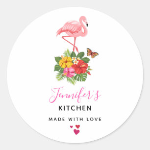 Roze Flamingo & Tropische Hibiscus Fancy Keuken Ronde Sticker