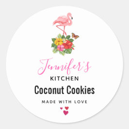 Roze Flamingo & Tropische Hibiscus Fancy Keuken Ronde Sticker