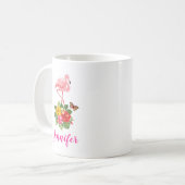 Roze flamingo & Tropische Hibiscus Fancy Koffiemok (Voorkant links)