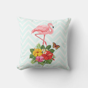 Roze flamingo & Tropische Hibiscus Fancy Kussen