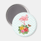 Roze flamingo & Tropische Hibiscus Fancy Magneet (Voorkant / Achterkant)