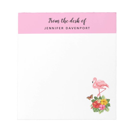 Roze flamingo & Tropische Hibiscus Fancy Notitieblok (Voorkant)