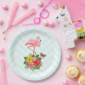 Roze flamingo & Tropische Hibiscus Fancy Papieren Bordje (Feest)