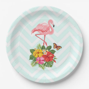Roze flamingo & Tropische Hibiscus Fancy Papieren Bordje
