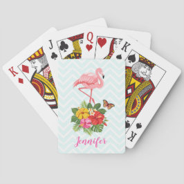 Roze flamingo & Tropische Hibiscus Fancy Pokerkaarten