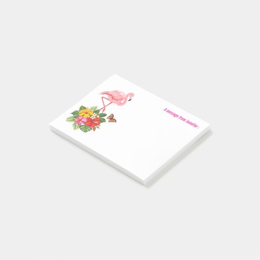 Roze flamingo & Tropische Hibiscus Fancy Post-it® Notes (Schuin)
