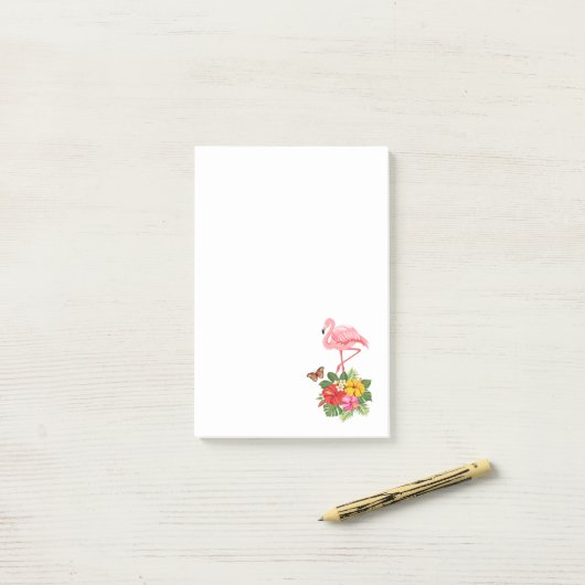 Roze flamingo & Tropische Hibiscus Fancy Post-it® Notes (Op bureau)