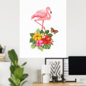 Roze flamingo & Tropische Hibiscus Fancy Poster (Thuiskantoor)