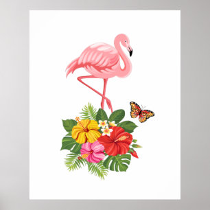 Roze flamingo & Tropische Hibiscus Fancy Poster