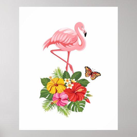 Roze flamingo & Tropische Hibiscus Fancy Poster (Voorkant)