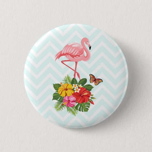 Roze flamingo & Tropische Hibiscus Fancy Ronde Button 5,7 Cm (Voorkant)
