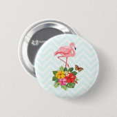 Roze flamingo & Tropische Hibiscus Fancy Ronde Button 5,7 Cm (Voorkant /achterkant)