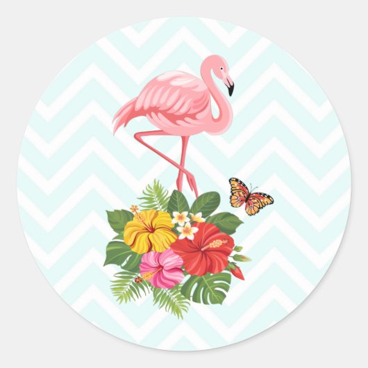Roze flamingo & Tropische Hibiscus Fancy Ronde Sticker (Voorkant)
