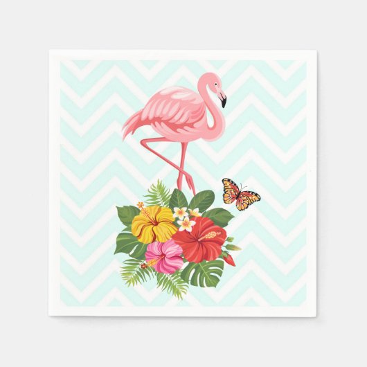 Roze flamingo & Tropische Hibiscus Fancy Servet (Voorkant)