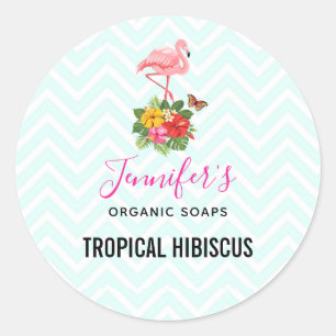 Roze flamingo & Tropische Hibiscus Fancy Soap Ronde Sticker