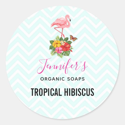 Roze flamingo & Tropische Hibiscus Fancy Soap Ronde Sticker (Voorkant)
