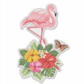 Roze flamingo & Tropische Hibiscus Fancy Sticker (Voorkant)