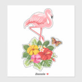 Roze flamingo & Tropische Hibiscus Fancy Sticker (Vel)