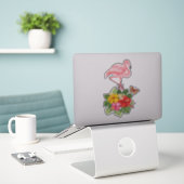 Roze flamingo & Tropische Hibiscus Fancy Sticker (Laptop op bureau)