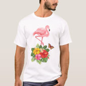 Roze Flamingo & Tropische Hibiscus Fancy T-Shirt (Voorkant)