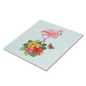 Roze flamingo & Tropische Hibiscus Fancy Tegeltje (Zijkant)