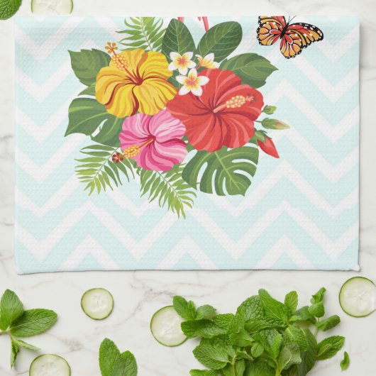 Roze flamingo & Tropische Hibiscus Fancy Theedoek (Gevouwen)