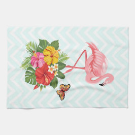 Roze flamingo & Tropische Hibiscus Fancy Theedoek