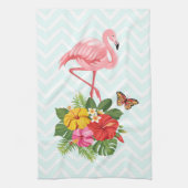 Roze flamingo & Tropische Hibiscus Fancy Theedoek (Verticaal)
