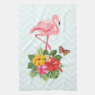 Roze flamingo & Tropische Hibiscus Fancy Theedoek