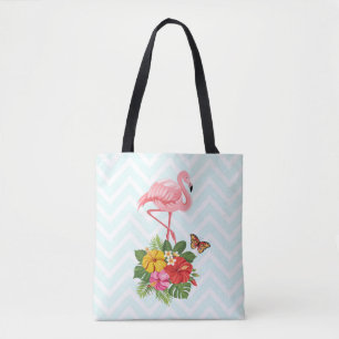 Roze flamingo & Tropische Hibiscus Fancy Tote Bag