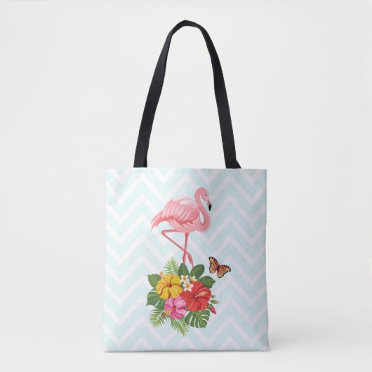 Roze flamingo & Tropische Hibiscus Fancy Tote Bag (Voorkant)