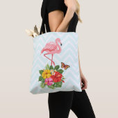 Roze flamingo & Tropische Hibiscus Fancy Tote Bag (Dichtbij)