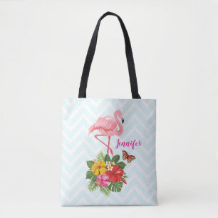 Roze flamingo & Tropische Hibiscus Fancy Tote Bag