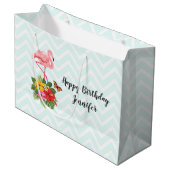 Roze Flamingo & Tropische Hibiscus Fancy Verjaarda Groot Cadeauzakje (Voorkant Gekanteld)