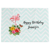 Roze Flamingo & Tropische Hibiscus Fancy Verjaarda Groot Cadeauzakje (Achterkant)
