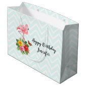 Roze Flamingo & Tropische Hibiscus Fancy Verjaarda Groot Cadeauzakje (Achterkant Gekanteld)