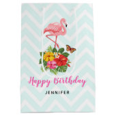 Roze Flamingo & Tropische Hibiscus Fancy Verjaarda Medium Cadeauzakje (Achterkant)
