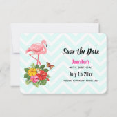 Roze Flamingo & Tropische Hibiscus Fancy Verjaarda Save The Date (Voorkant)