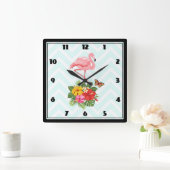 Roze flamingo & Tropische Hibiscus Fancy Vierkante Klok (Huis)