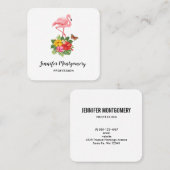 Roze flamingo & Tropische Hibiscus Fancy Vierkante Visitekaartje (Voorkant / Achterkant)