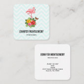 Roze flamingo & Tropische Hibiscus Fancy Vierkante Visitekaartje (Voorkant / Achterkant)