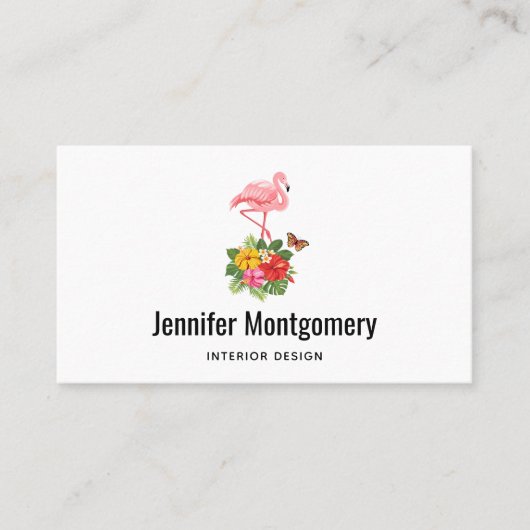 Roze flamingo & Tropische Hibiscus Fancy Visitekaartje (Voorkant)