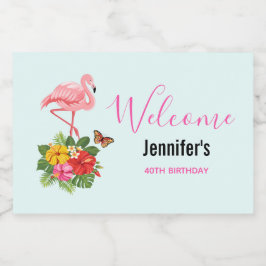 Roze flamingo & Tropische Hibiscus Fancy Voedselcontainer Etiket