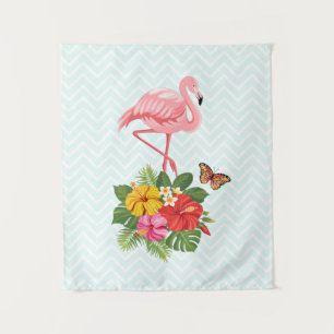 Roze flamingo & Tropische Hibiscus Fancy Wandkleed