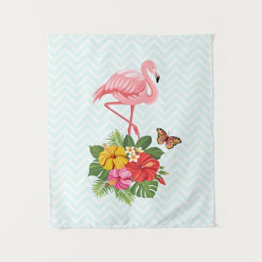 Roze flamingo & Tropische Hibiscus Fancy Wandkleed (Voorkant)