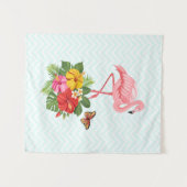 Roze flamingo & Tropische Hibiscus Fancy Wandkleed (Voorkant (horizontaal))