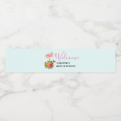 Roze flamingo & Tropische Hibiscus Fancy Waterfles Etiket (Enkel label)