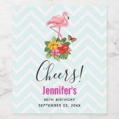 Roze flamingo & Tropische Hibiscus Fancy Wijn Etiket (Enkel label)