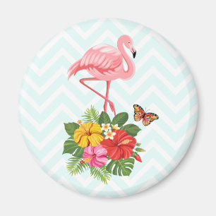 Roze Flamingo & Tropische Hibiscus Fantasie Magneet